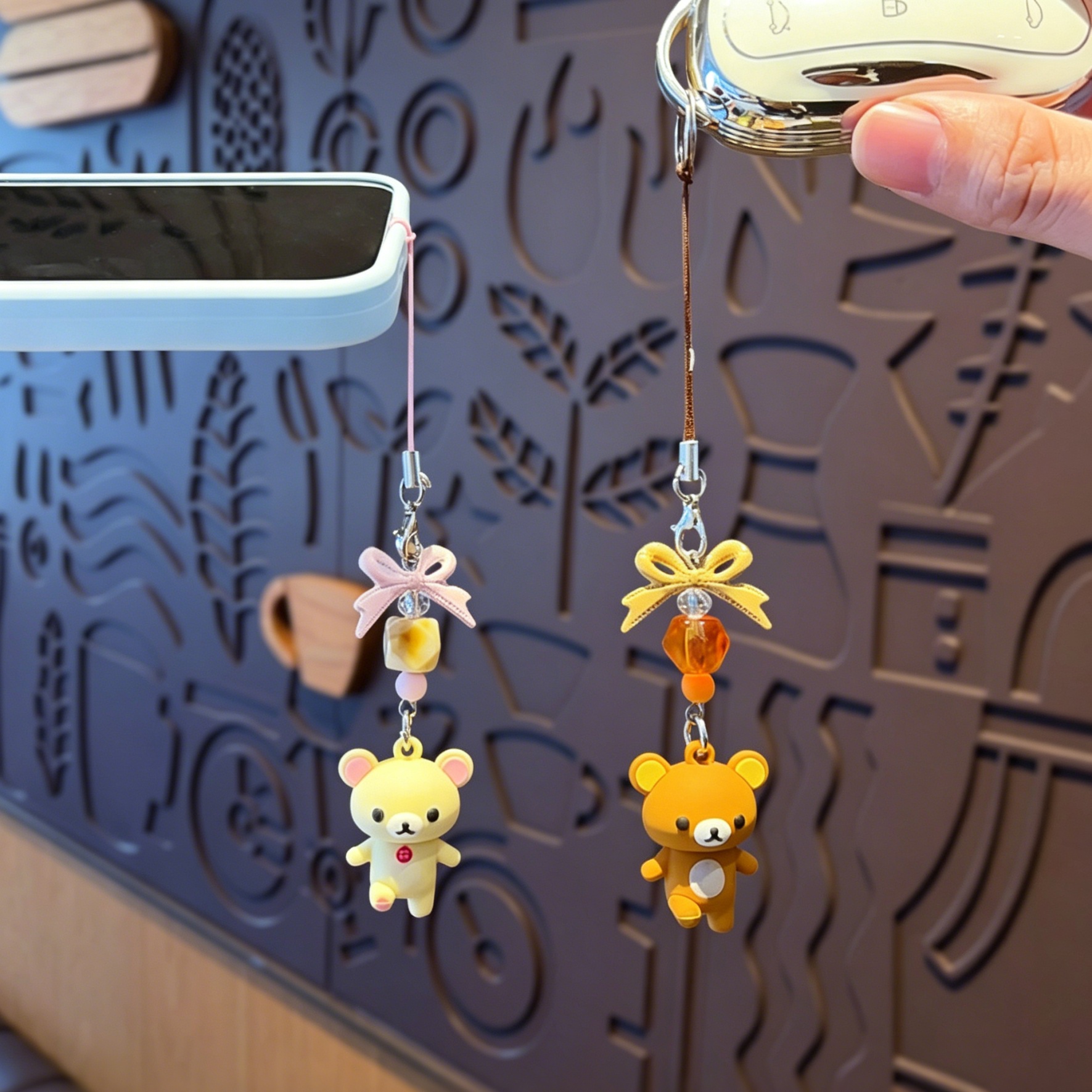 Car Accessories For Women - Cute Rilakkuma Korilakkuma Keychain Bowknot Beading